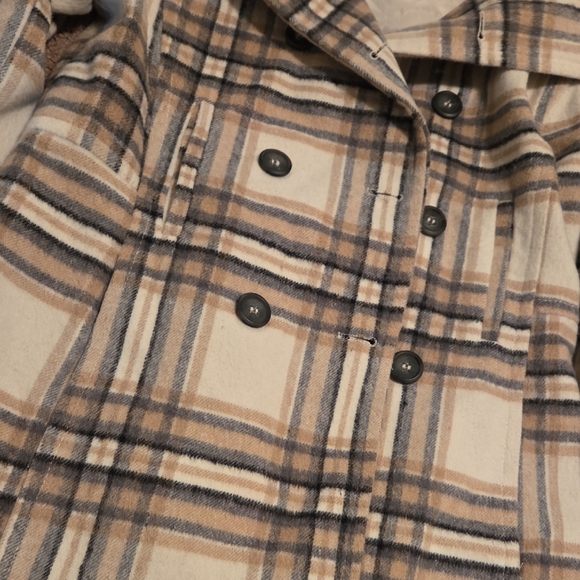 Thread & Supply Beige and Navy Plaid Pea Coat - Picture 3 of 3